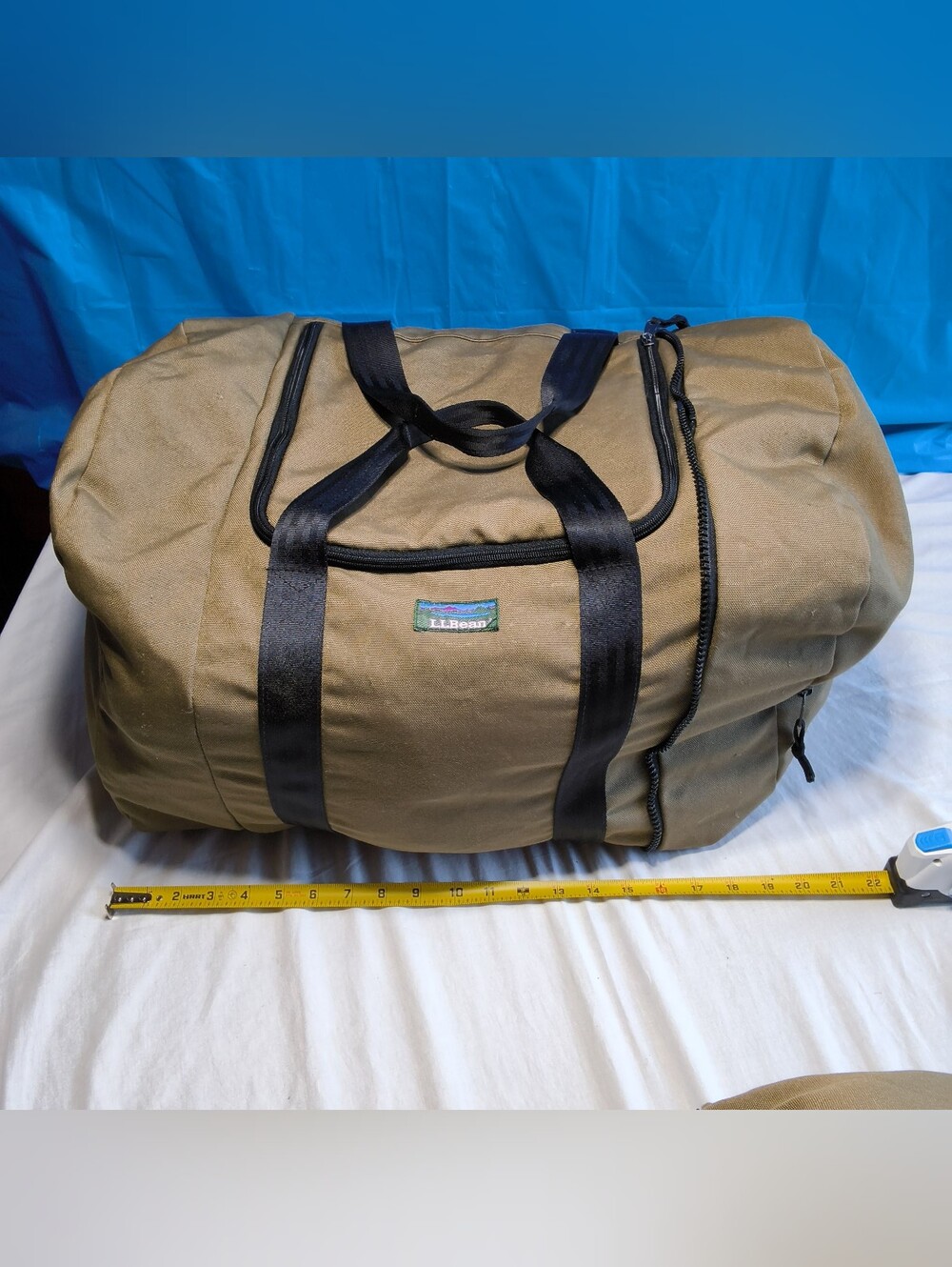 Vintage L.L. Bean Brown Canvas Duffle Bags Weekender Travel Gear Retro Blue Logo - Picture 9 of 16